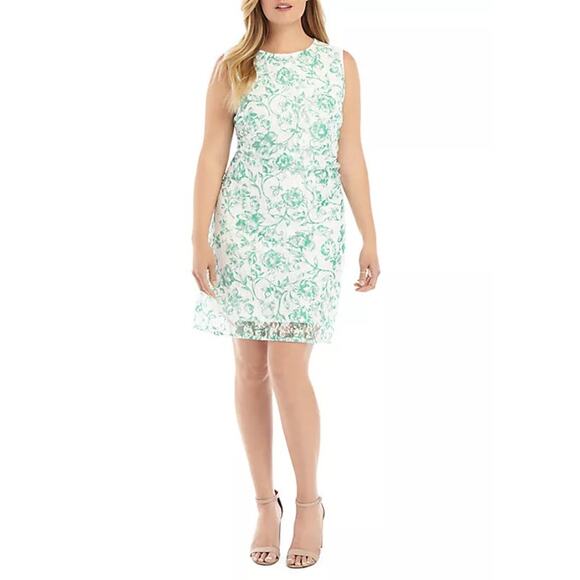 The Limited Womens Dress Size 2X Green Cream Floral Lace Shift Cottage Gate NEW - Picture 1 of 6